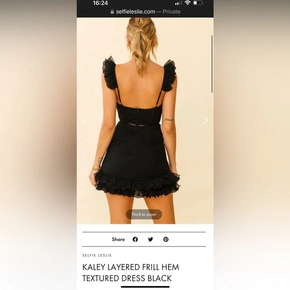 Selfie Leslie | Dresses | Kaley Layered Frill Hem Textured Dress Black Xs